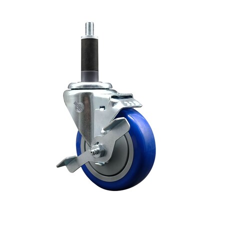 Service Caster 4'' SS Blue Poly Swivel 1'' Expanding Stem Caster with Brake SCC-SSEX20S414-PPUB-BLUE-TLB-1